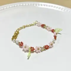 【ハンドメイド】韓国風フラワービーズブレスレット