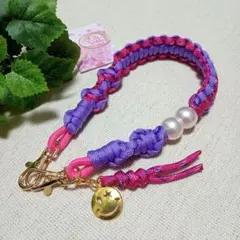 《Hand made》パラコード ハンドストラップ ☆ピンク×パープル スマホ