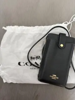 COACH ブラックレザースマホショルダー