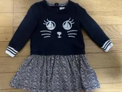 プチバトーワンピース 猫の顔ネイビー