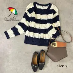 【Arnold Palmer】ケーブル編みボーダーニット サイズ３ M〜L相当