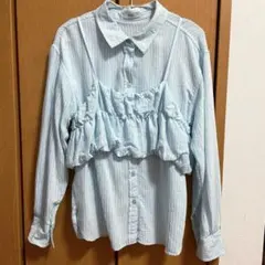 earth music&ecology 起毛ストライプシャツ+バルーンビスチェ