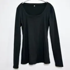 美品 リブ編み長袖Tシャツ【S】ブラック 黒