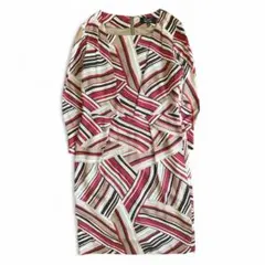 【美品】クードシャンス ストライプ 長袖ひざ丈ワンピース タイトワンピース 古着