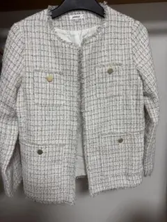 ホワイト ジャケット ツイード風