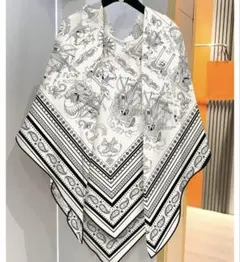 モノトーン 大判ストール　船柄デザイン　軽やか素材　防寒