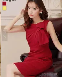 4 M エルケイ 銀座クチュール ドレス ワンピース レッド 赤 タイト リボン