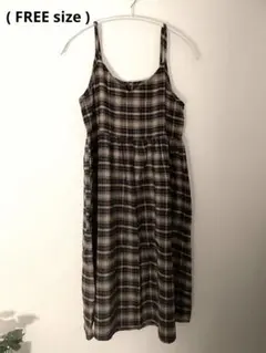 チェック ワンピース サロペット オーバーオール ロングワンピース ブラウン