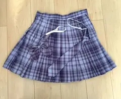チェック柄プリーツスカート 制服風 紫 リボン ネクタイ