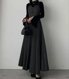 ダークグレー キャミワンピース フレア