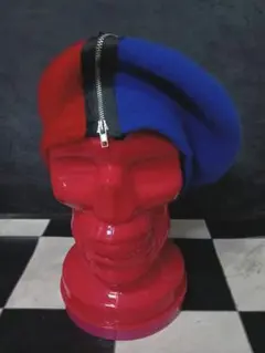ロンドンパンクロックアシンメトリーZIPベレー赤×青