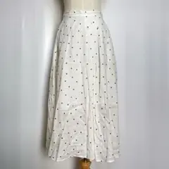 グラズ リネン100 ロングフレアスカート ドット柄 白 日本製