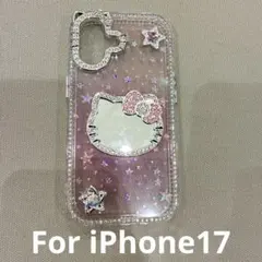 iPhone17用　ハローキティ クリアケース ラメ入り ピンク