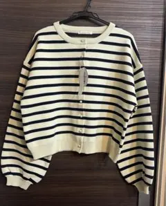 【新品タグ付き】しまむら　リビエッタ　カーディガン パールボタン ボーダー