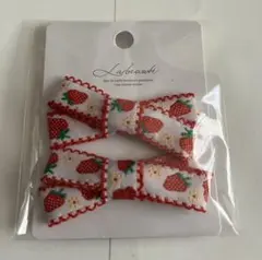 ミニリボン　いちご柄　リボンポニー　ピンク　赤　ゴム