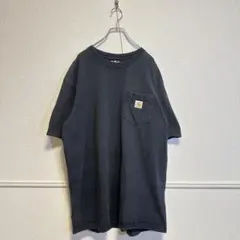 カーハート　ワンポイントロゴ　ポケット付き Tシャツ ブラック 古着 L 半袖