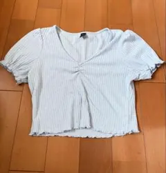 最安値！　送料込み　SHEIN リブ編み Vネック 半袖Tシャツ 水色　Lサイズ