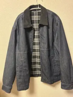 ダークデニムジャケット スエード襟 チェック裏地