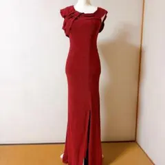 美品 JEWELS キャバドレス ロングワンピース 赤 ラメ ショールカラー
