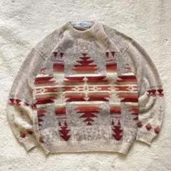 90s Vintage 古着　フランス製　オルテガ柄　ネイティブ柄　総柄ニット