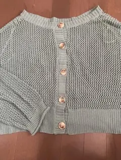 グレー メッシュ編み 長袖カーディガン