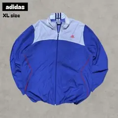 adidasナイロンジャケットY2K刺繍ロゴブルーホワイトXLビッグシルエット
