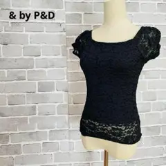 & by P&D 【38】レース半袖トップス　カットソー　ブラック　夏　B076