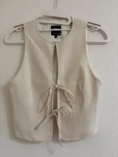 【ZARA アイボリーフロントリボン ベスト XS美品✨】
