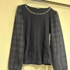 INGNI ネイビー パール装飾 長袖トップス M