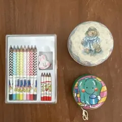 【未使用・昭和レトロ】ファンシー小物3点セット ミニ色鉛筆 丸缶 ブリキヨーヨー