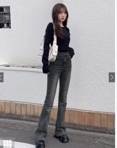 【新品タグ付き】GRL ストレッチフレアデニムパンツ　cu535 ブラック　XS