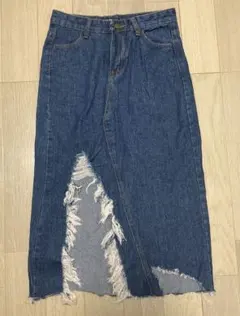 SPRAY PREMIUM デニムフリンジロングスカート