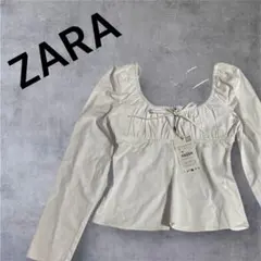 ZARA ホワイトリボン付き　長袖　シャツ　Sサイズ