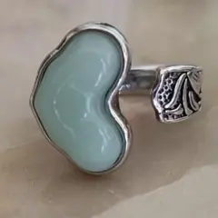 翡翠風　オープンリング　ハート　調節可能　指輪　ヴィンテージ　シルバー　日常使い