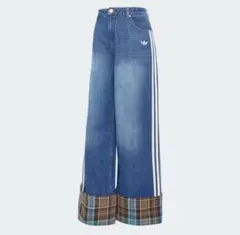 【新品】【レディース】adidasチェック ビンテージ ワイド レッグ ジーンズ