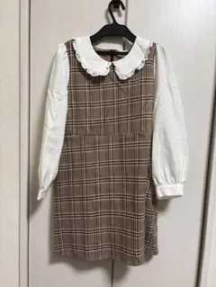 evelyn ブラウンチェック襟付きミニワンピース