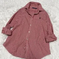 ラルフローレン 7f コットン 長袖シャツ 刺繍ポニー レッド　赤ストライプ