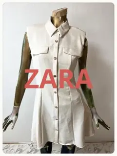 ZARA クレープミニワンピース ホワイトノースリーブミニワンピース