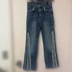 UNIQLO フリンジ加工 ダークブルー ワイドレッグパンツ 140