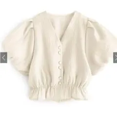 GRL Vネックバルーンスリーブブラウス[at2032]