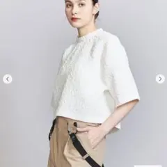 BEAUTY&YOUTH♡ジャガード クルーネック 6分袖 プルオーバー