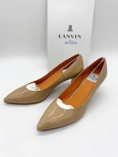新品 ランバン ポインテッドトゥ ビジュー パンプス ベージュ 23cm