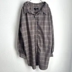 rienda リエンダ チェック柄 ゆったり ロングシャツ
