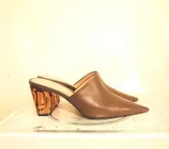 ZARA ブラウン ポインテッドトゥ ミュール クリア ヒール 38 24cm