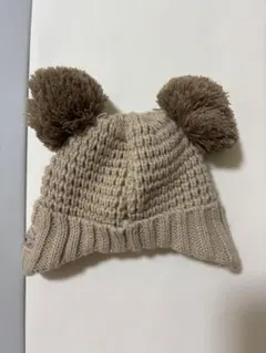 ベージュ ポンポン付きニット帽 42〜46cm