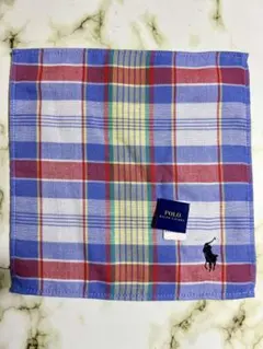 POLO チェック柄タオルハンカチ 約25cm