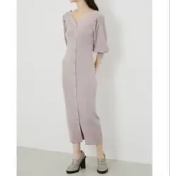 rienda　2wayパフスリーブリブニットワンピース　ピンク　Mサイズ