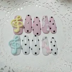 ネイルチップ【現品】ウィッシュコア 音符 ドット アシメネイル