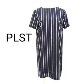 キ*ン様 【美品】プラステ　とろみストライプワンピース　濃紺