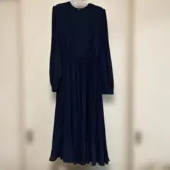 美品セルフォードCELFORD ネイビー 長袖 プリーツワンピースセレモニー36
